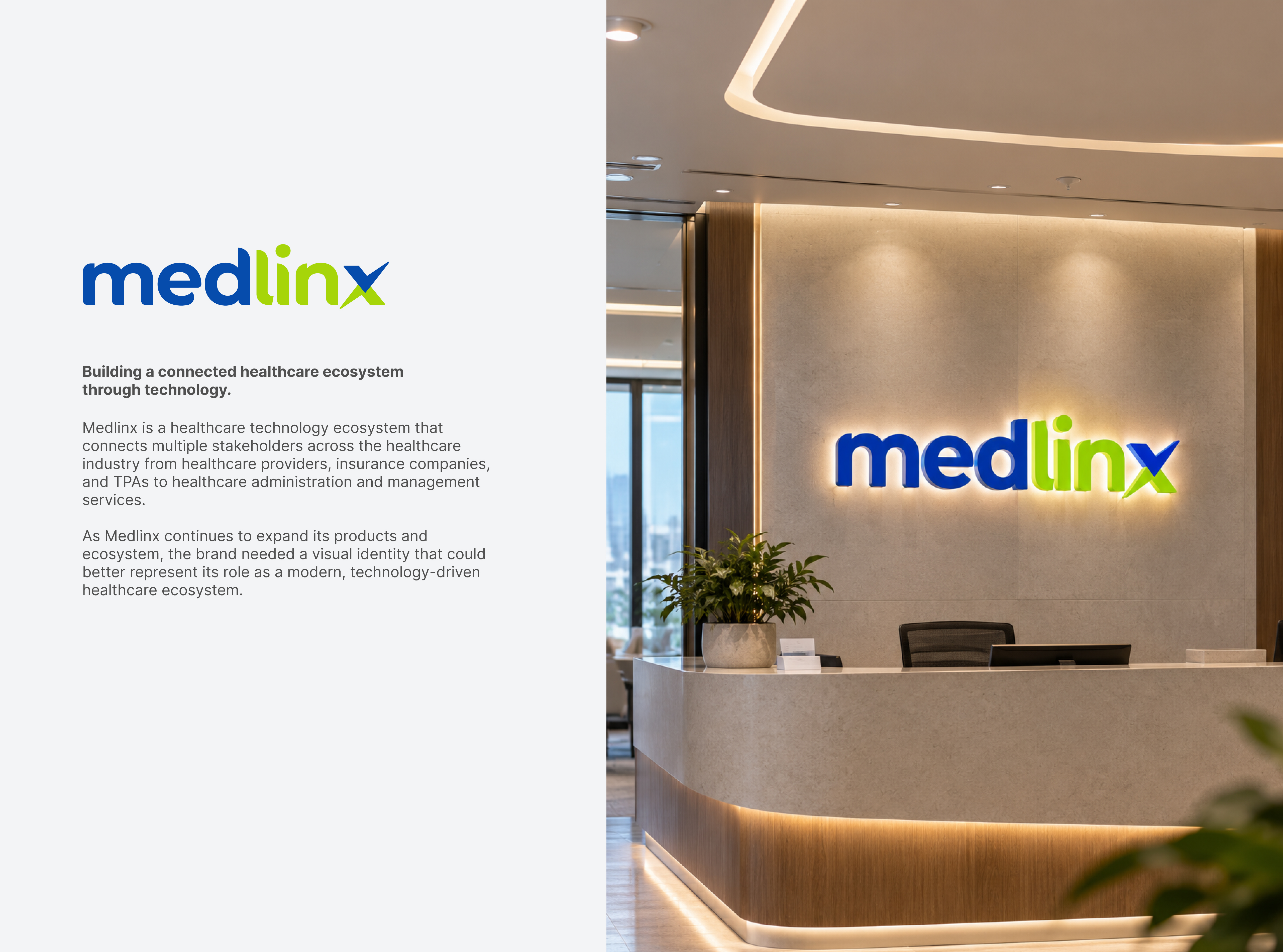Medlinx brand overview and office lobby installation